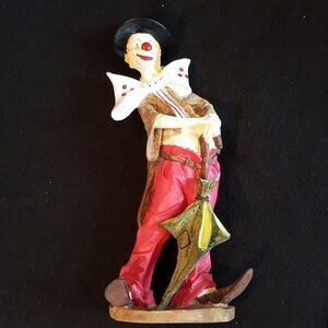 Vintage Ceramic Clown Figurine Large Red Pants Polka Dots Bow Tie Hat